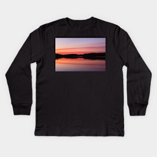 Serene view of calm lake and tree silhouettes Kids Long Sleeve T-Shirt